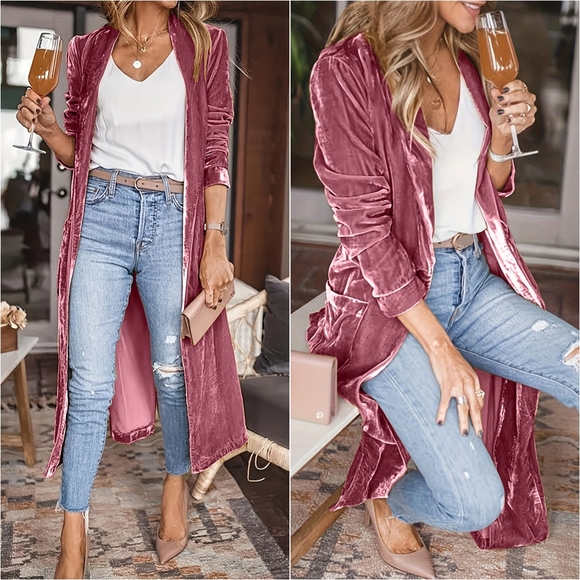 Velvet Charm Open Front Duster - Dusty Pink - Picture 2 of 6